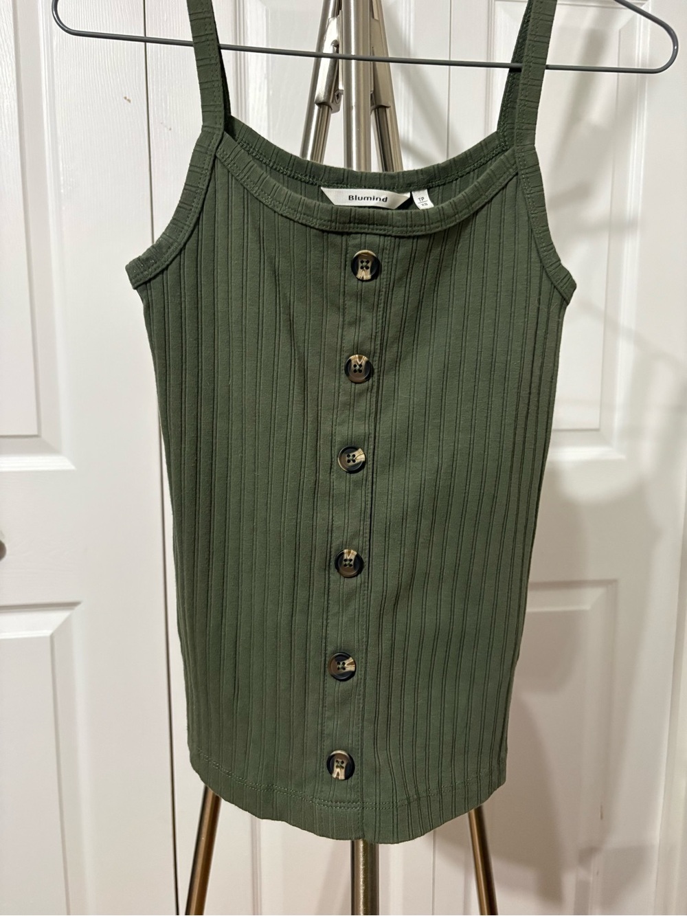 Olive Ribbed Button-Front Tank Top